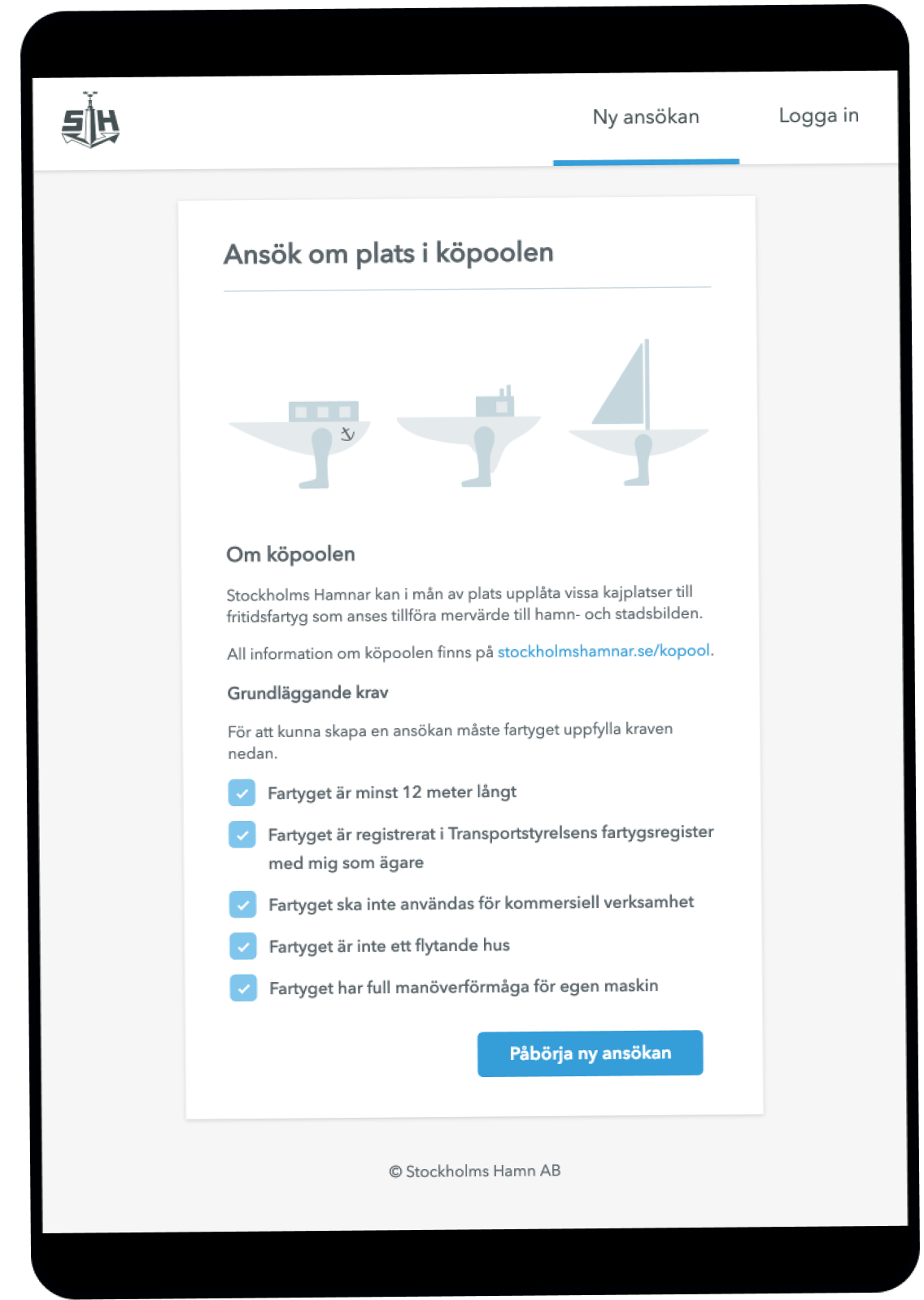 Stockholms Hamnar Köpoolen - ansökan iPad